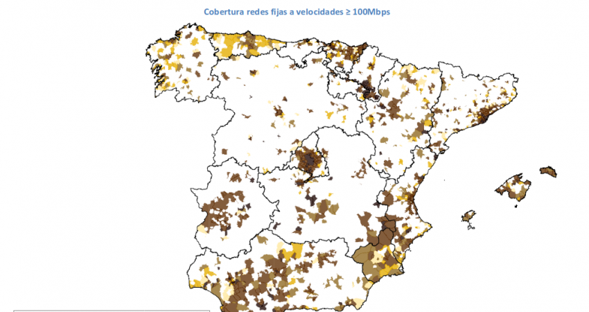 Imagen mapa de conectividad a Internet en España. Zonas blancas y grises