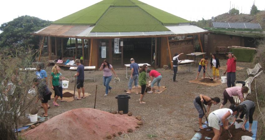 Personas trabajando en la finca El Mato.